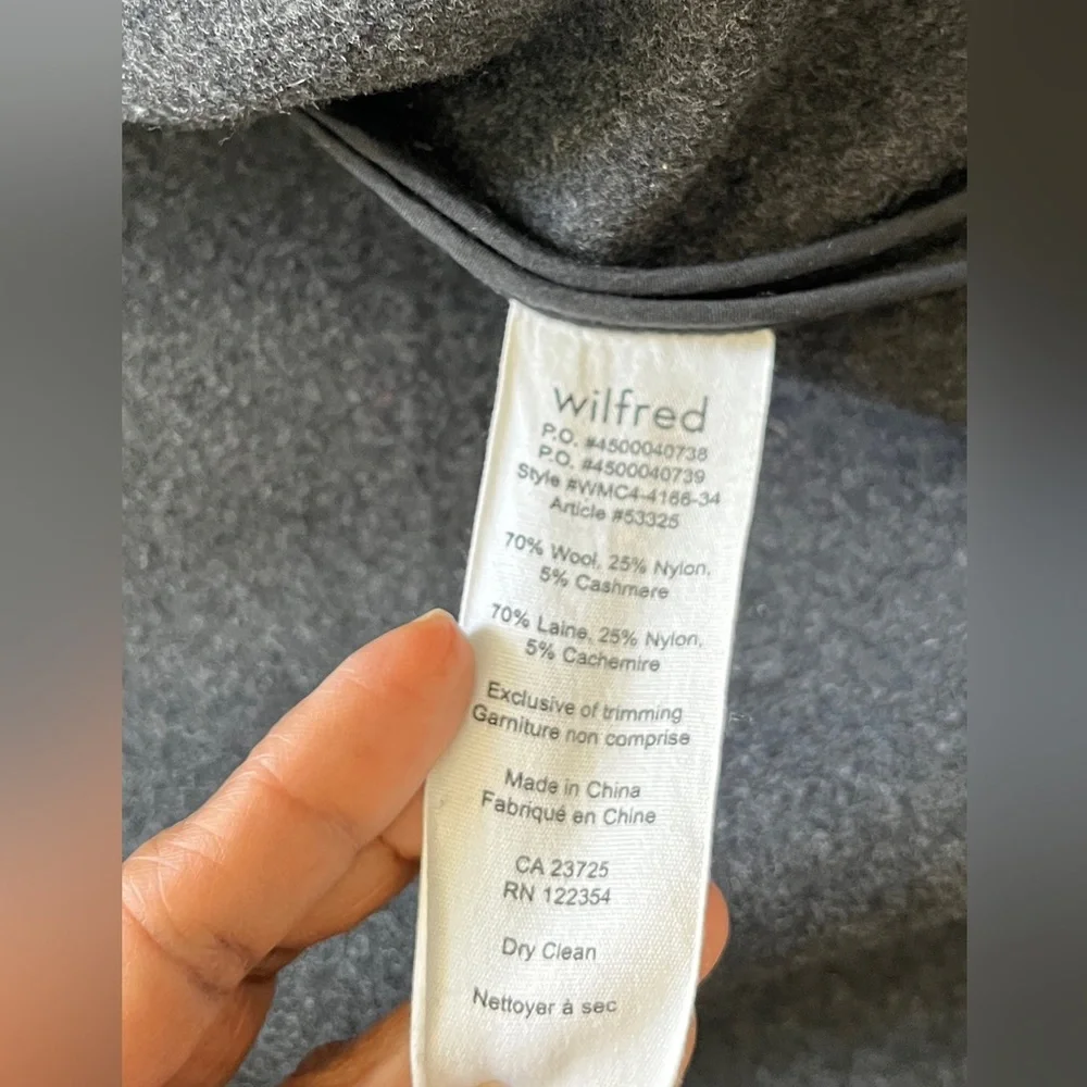 Aritzia Wilfred Dark Gray Wool & Cashmere High Collar Kimono Sleeves Coat Medium - Picture 13 of 16